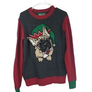 Ugly Christmas Sweater Womens Sz S Santa‎ Pug Dog Light Up Holiday Festive